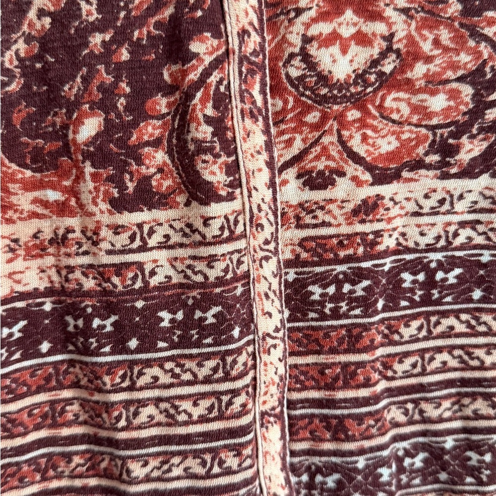 Lucky Brand Boho Peasant Blouse Women’s Size M Long Sleeve Burgundy Printed Top - Picture 4 of 11